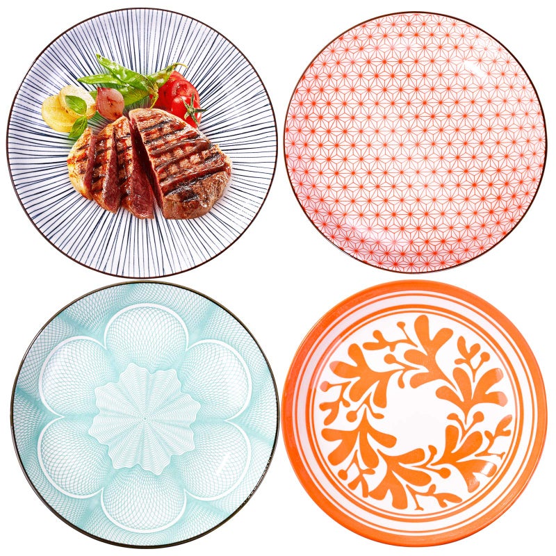 Whitenesser 7 Inch Japanese Dinner Plate Set of 4 Plates Ceramic Plates for Rye Toast Sausage Fried Egg Bacon Kimchi Fried Dumplings - Image 1